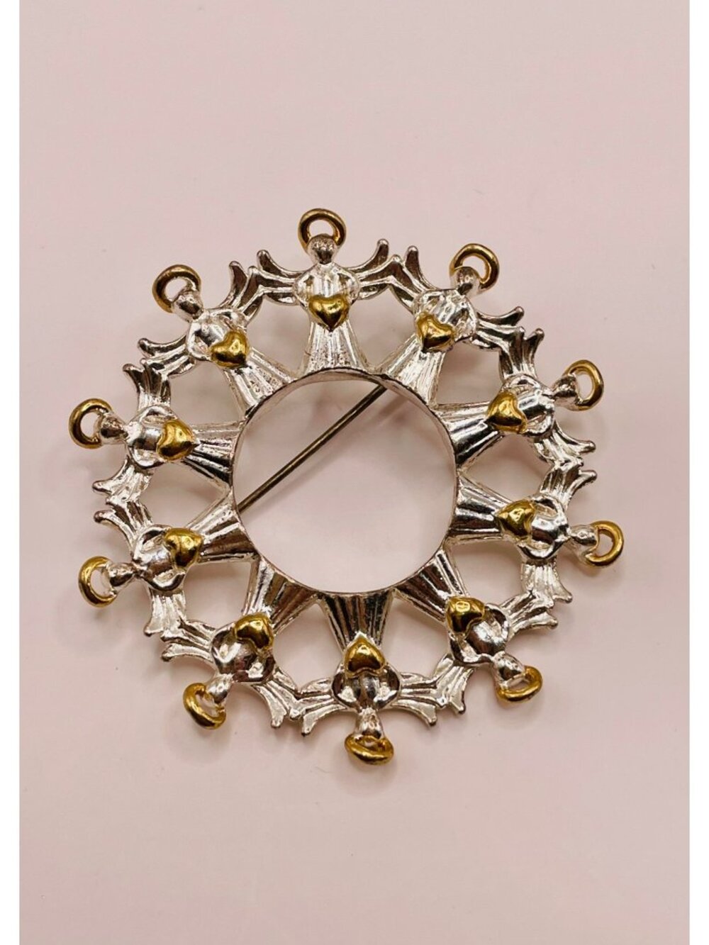 Vintage Two Tone Angel Wreath Brooch Pin -62B